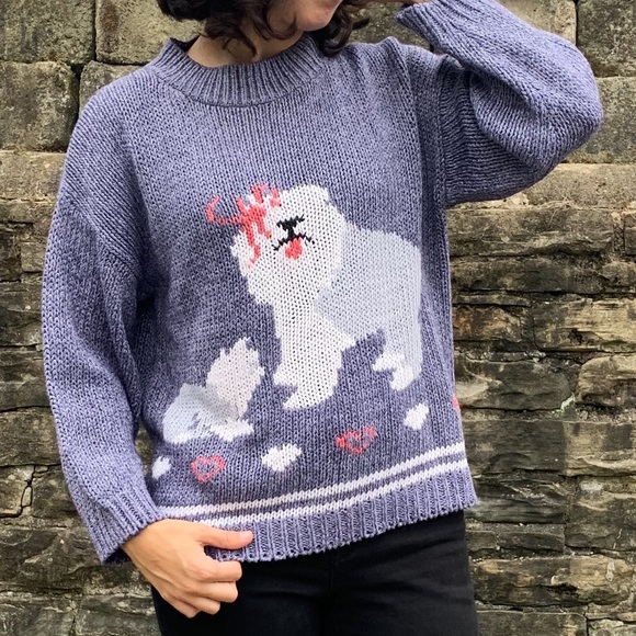 Vintage Sweaters - Vintage | White Dog Mockneck Sweater